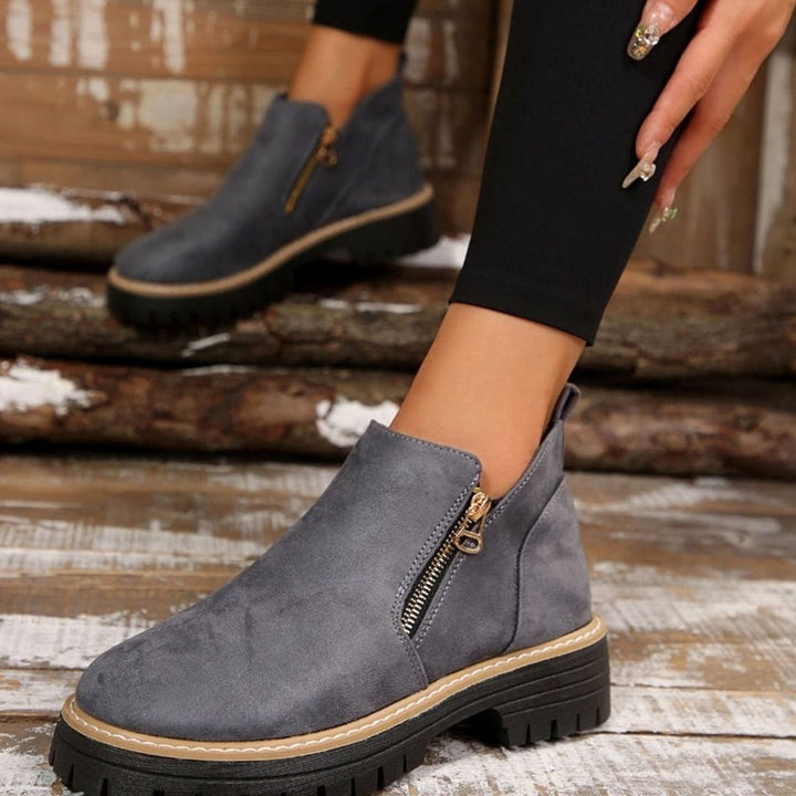 Women's Suede-Effect Platform Ankle Boots Side Zip Chunky Sole