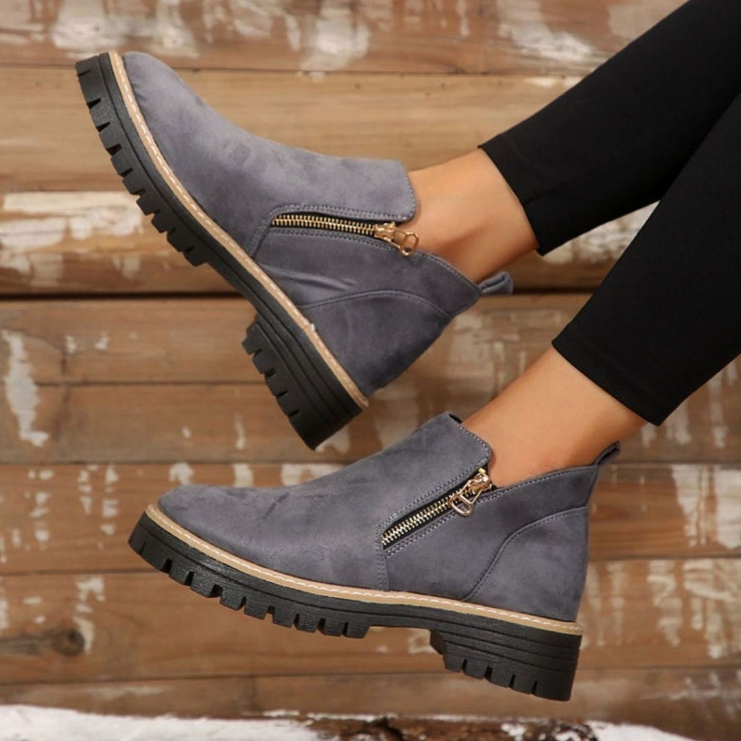 Women's Suede-Effect Platform Ankle Boots Side Zip Chunky Sole