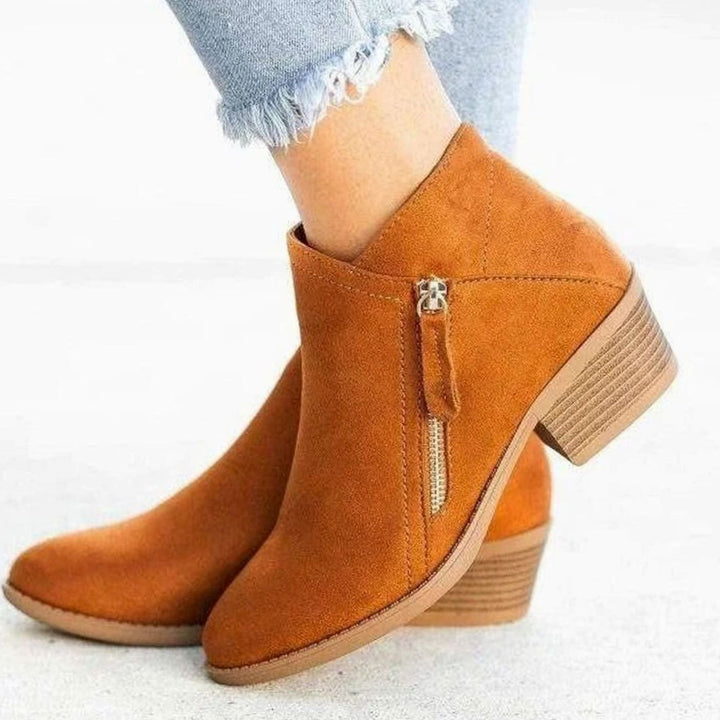 Women's Suede-Effect Side-Zip Block-Heel Ankle Boots - Orange
