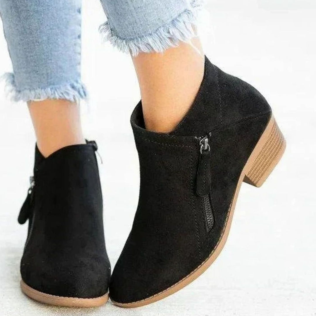 Women's Suede-Effect Side-Zip Block-Heel Ankle Boots - Black