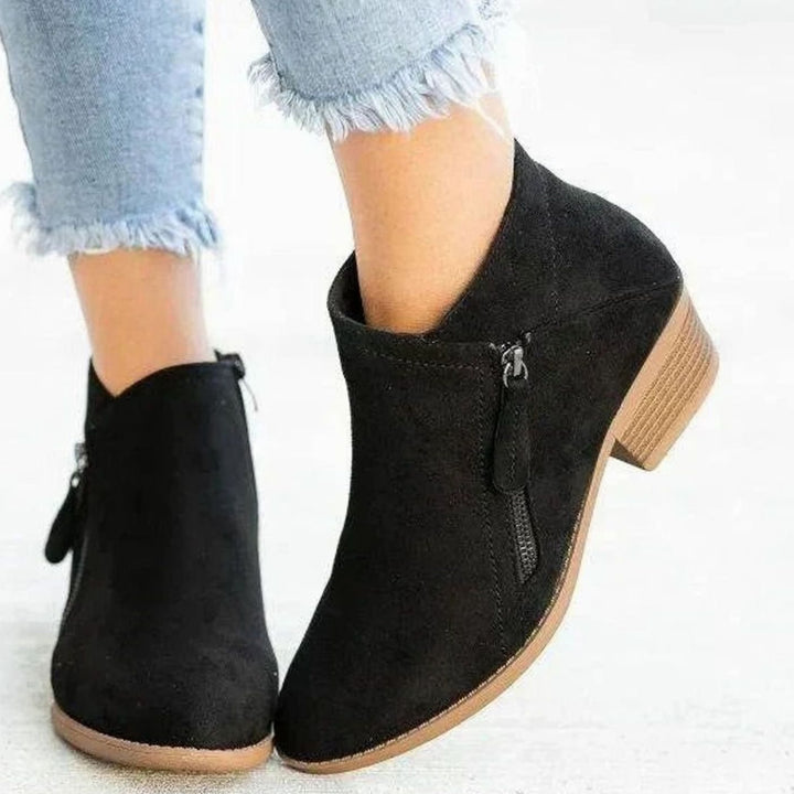 Women's Suede-Effect Side-Zip Block-Heel Ankle Boots - Black