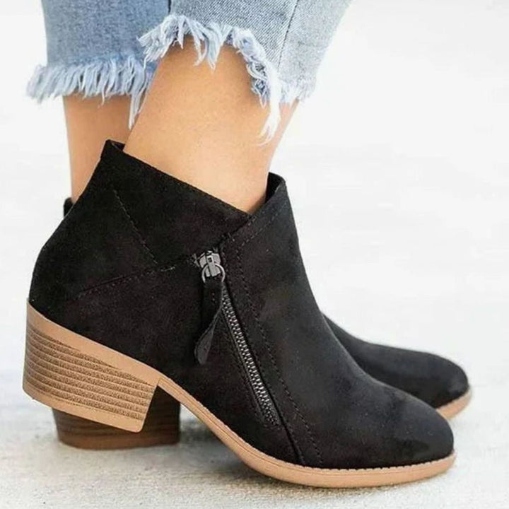 Women's Suede-Effect Side-Zip Block-Heel Ankle Boots