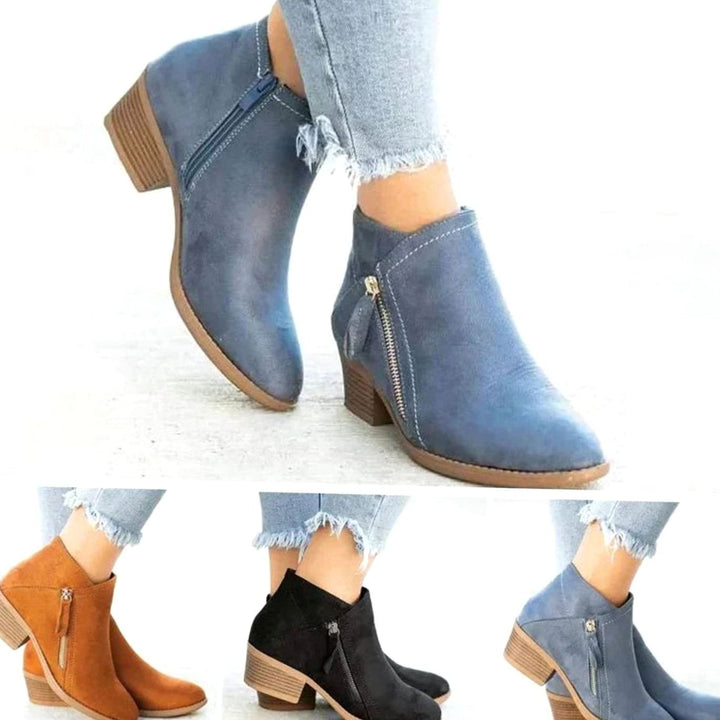 Women's Suede-Effect Side-Zip Block-Heel Ankle Boots