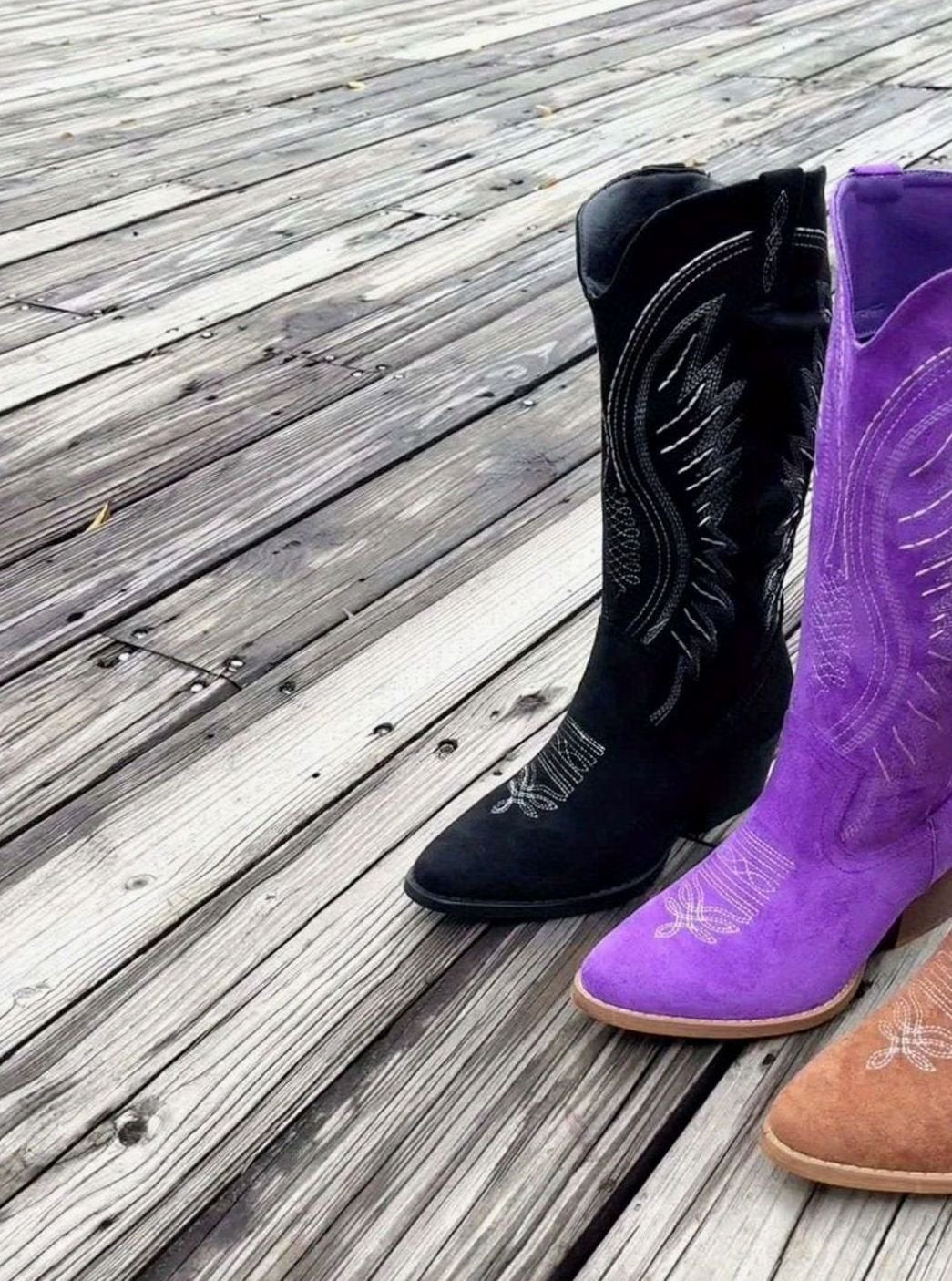 Women's Suede Embroidered Block-Heel Knee-High Western Boots