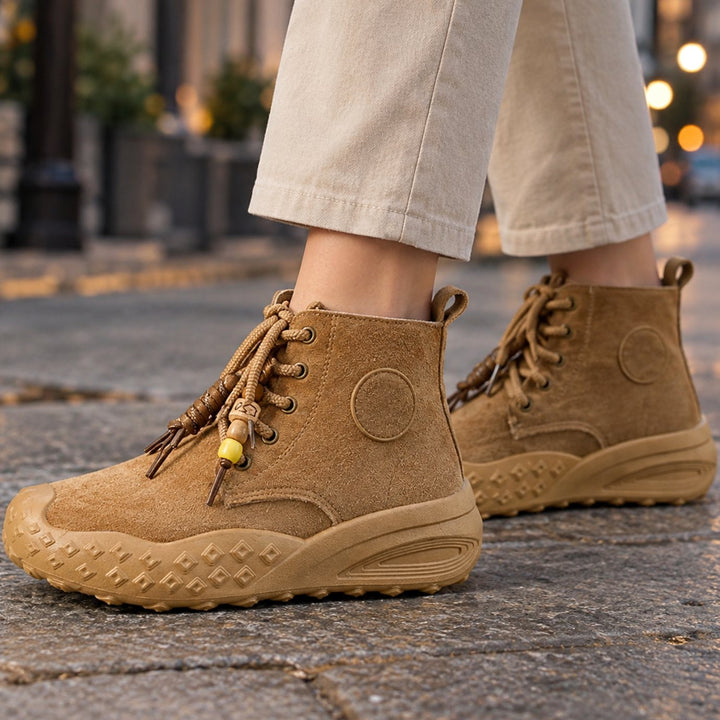 Women's Suede Lace-Up Ankle Platform Boots - Yellow
