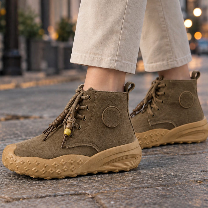 Women's Suede Lace-Up Ankle Platform Boots - Khaki