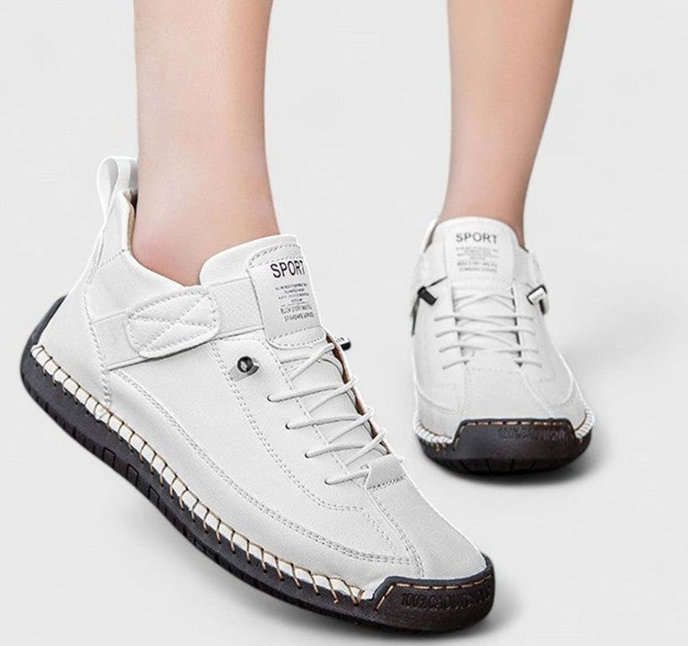 Women's Suede Lace-Up Comfort Flat Trainers - White