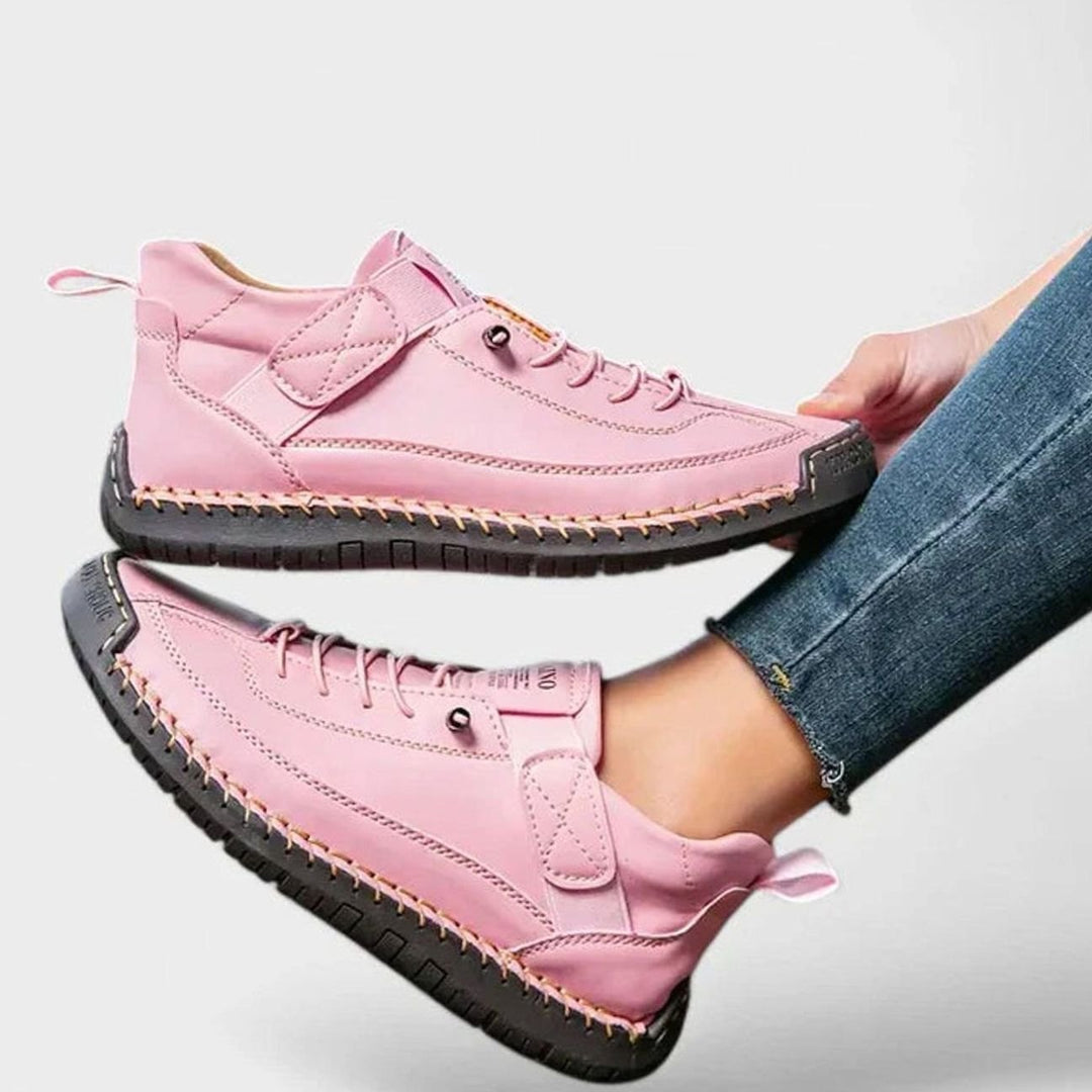 Women's Suede Lace-Up Comfort Flat Trainers - Pink