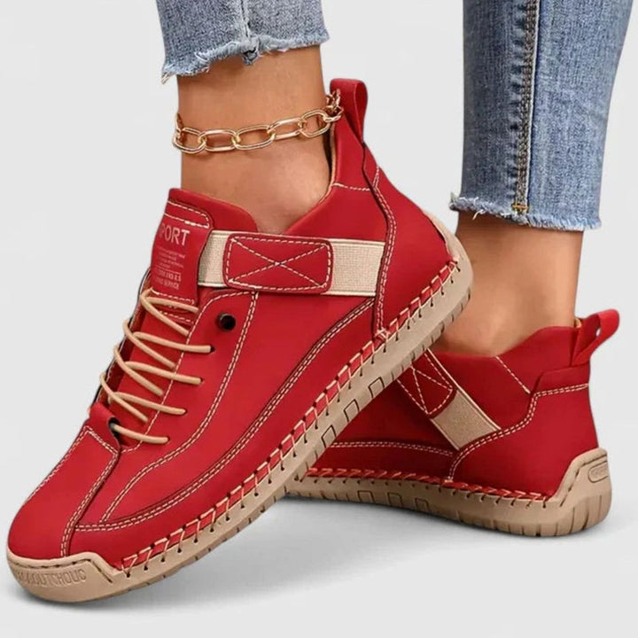Women's Suede Lace-Up Comfort Flat Trainers - Red