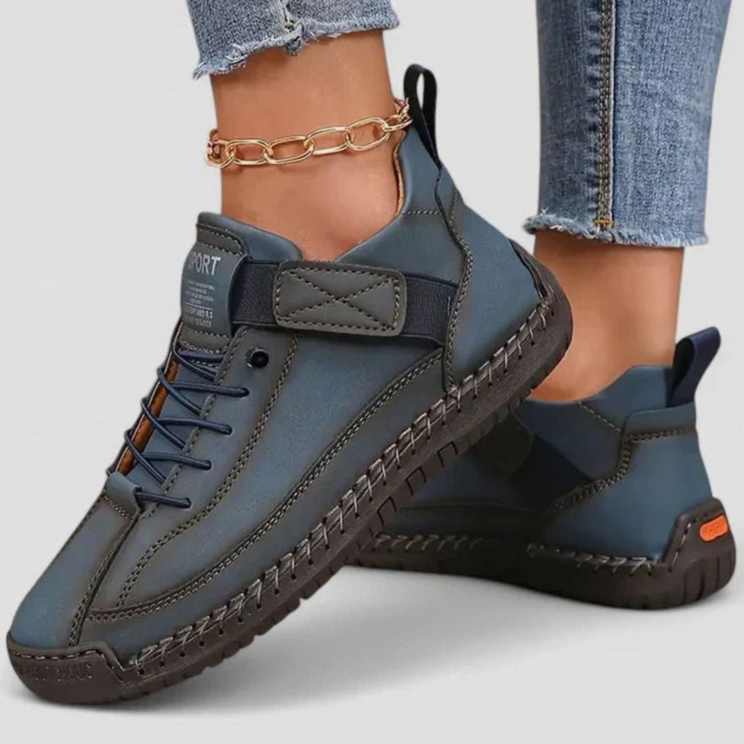 Women's Suede Lace-Up Comfort Flat Trainers - Dark Blue