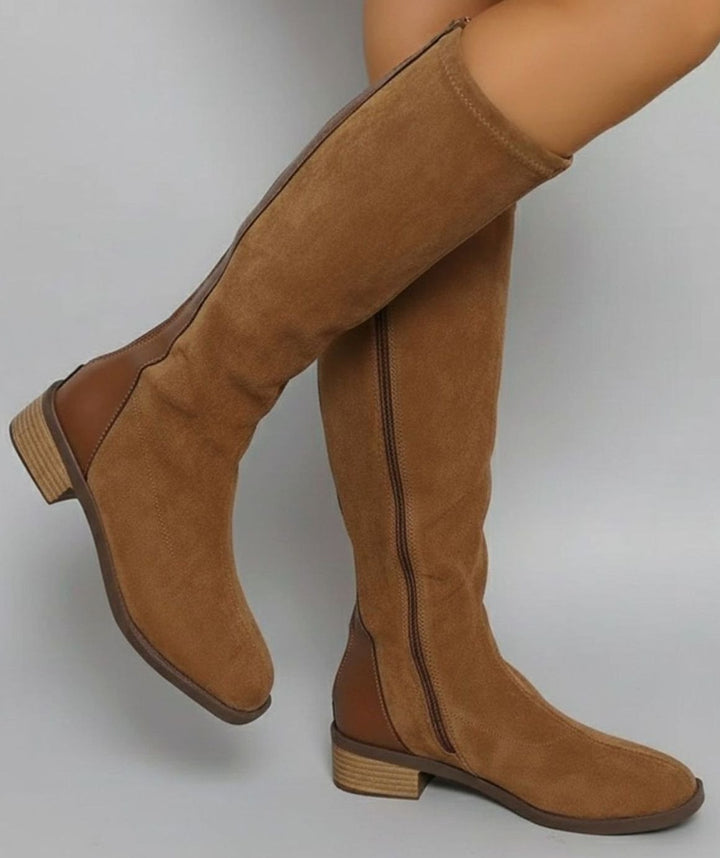 Women's Suede Look Block Heel Knee-High Side Zip Boots
