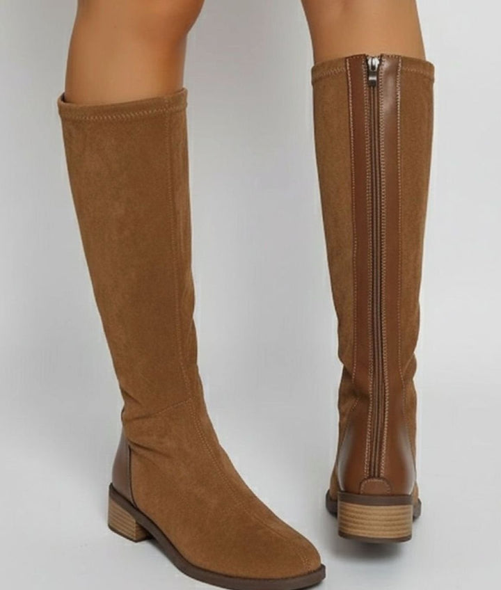 Women's Suede Look Block Heel Knee-High Side Zip Boots