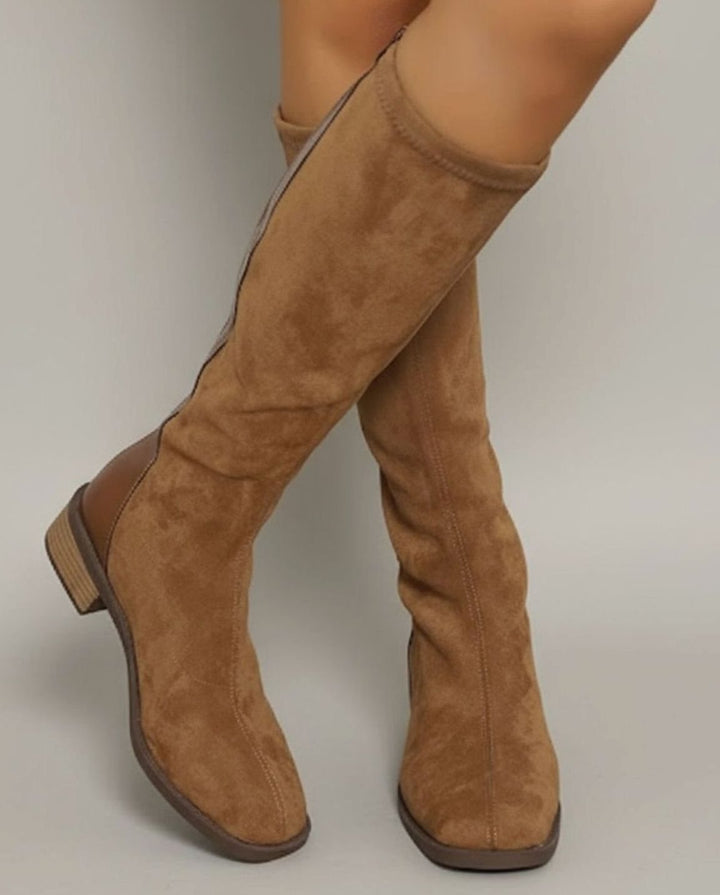 Women's Suede Look Block Heel Knee-High Side Zip Boots