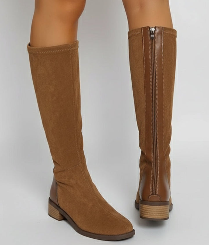 Women's Suede-Look Knee-High Block Heel Boots