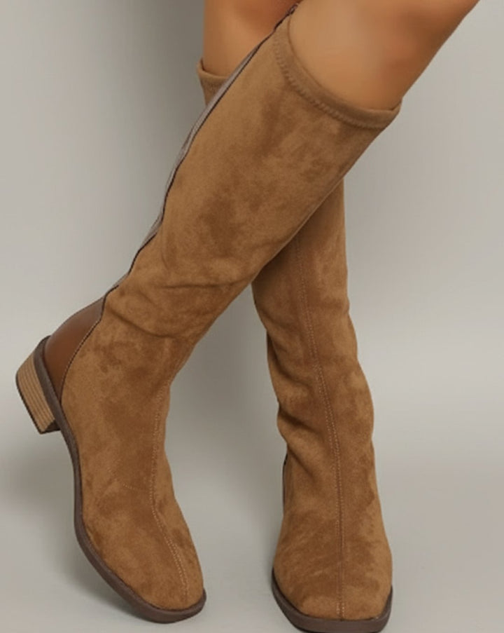 Women's Suede-Look Knee-High Block Heel Boots