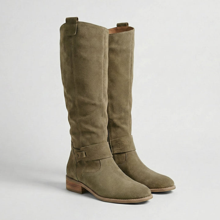 Women's Suede-Look Knee-High Slouch Boots Low Block Heel - Green