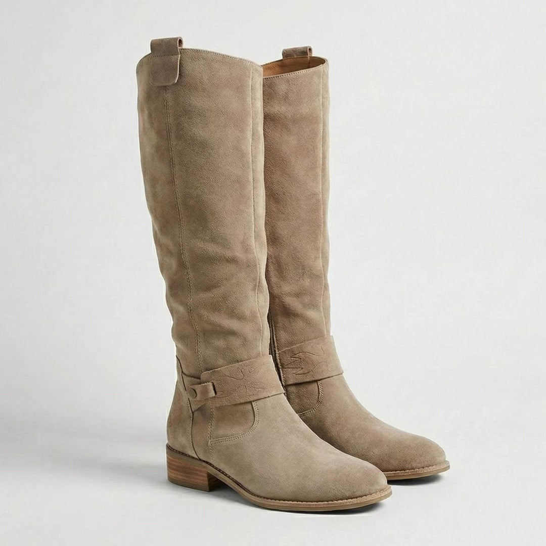 Women's Suede-Look Knee-High Slouch Heeled Boots
