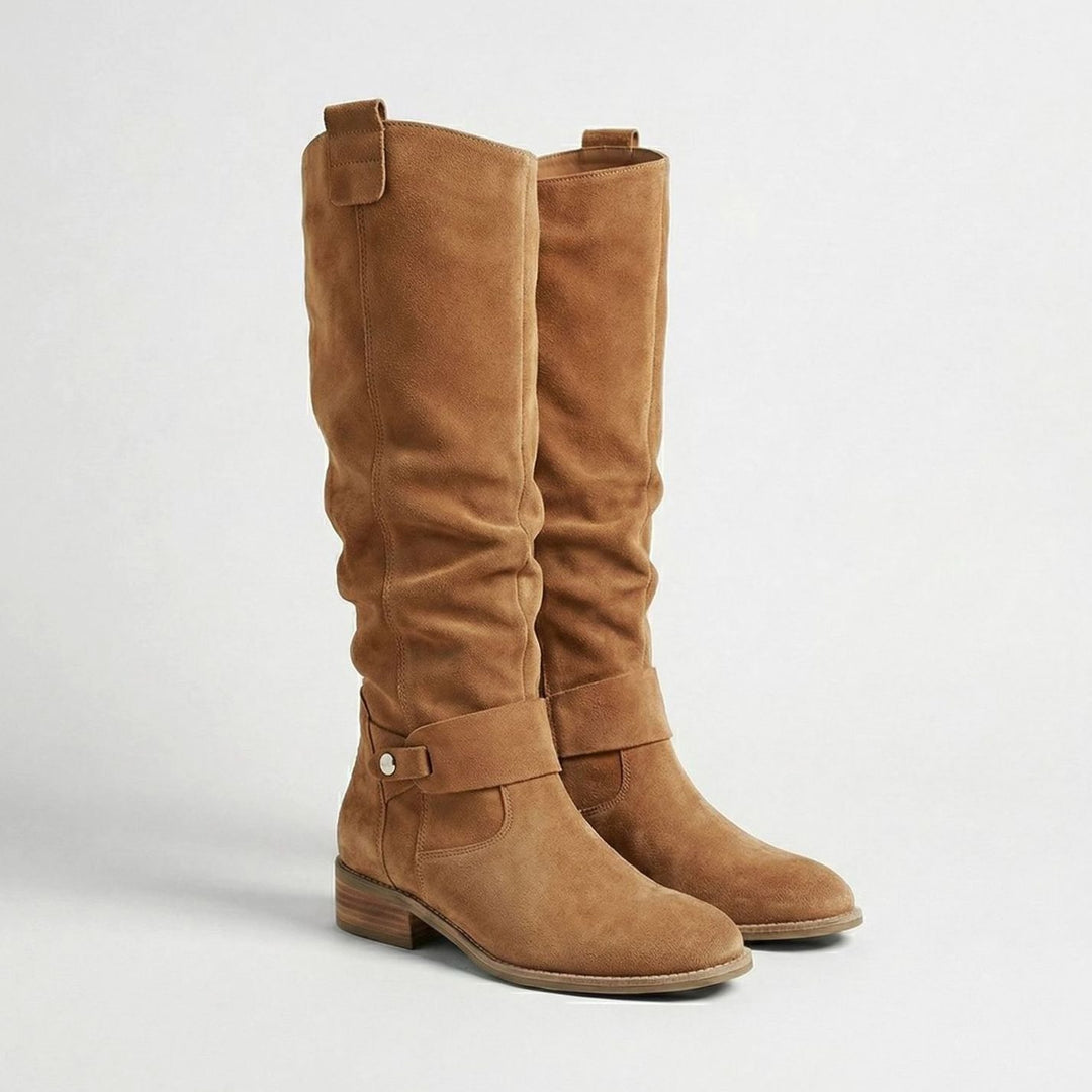 Women's Suede-Look Knee-High Slouch Heeled Boots