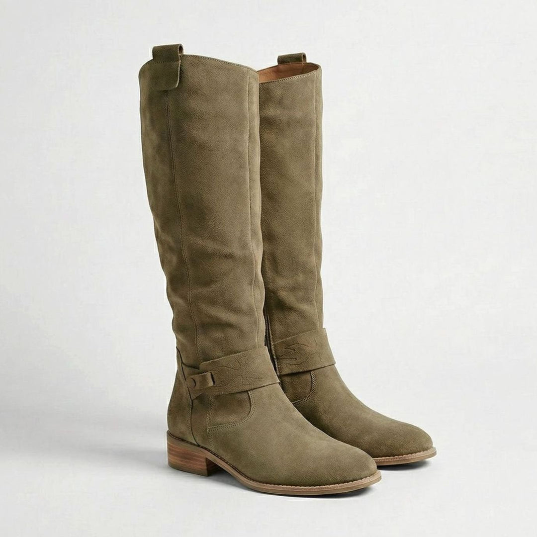 Women's Suede-Look Knee-High Slouch Heeled Boots