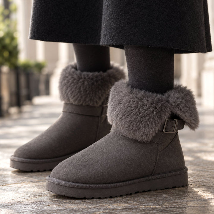 Women's Suede-Look Plush Cuff Buckle Winter Ankle Boots