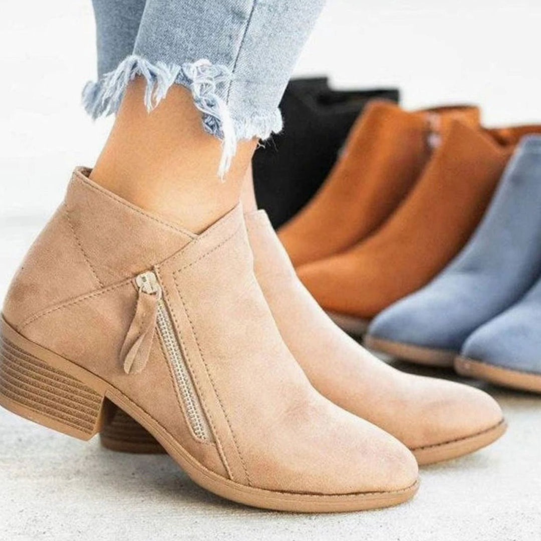 Women's Suede-Look Side-Zip Block Heel Ankle Boots