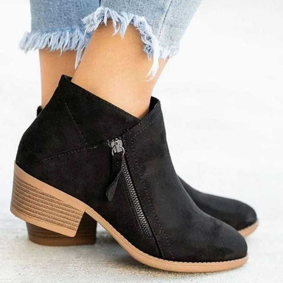 Women's Suede-Look Side-Zip Block Heel Ankle Boots - Black
