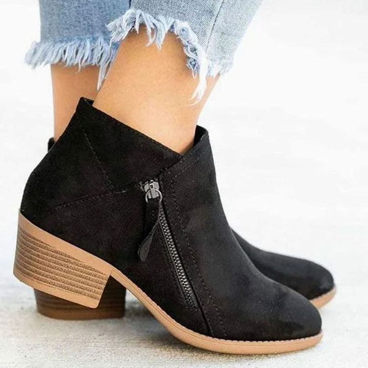 Women's Suede-Look Side-Zip Block Heel Ankle Boots - Black