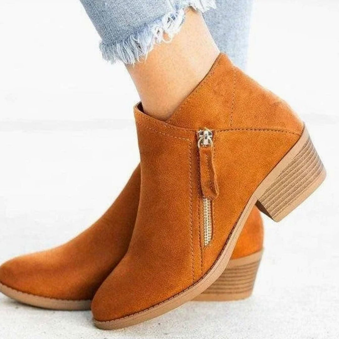 Women's Suede-Look Side-Zip Block Heel Ankle Boots - Orange