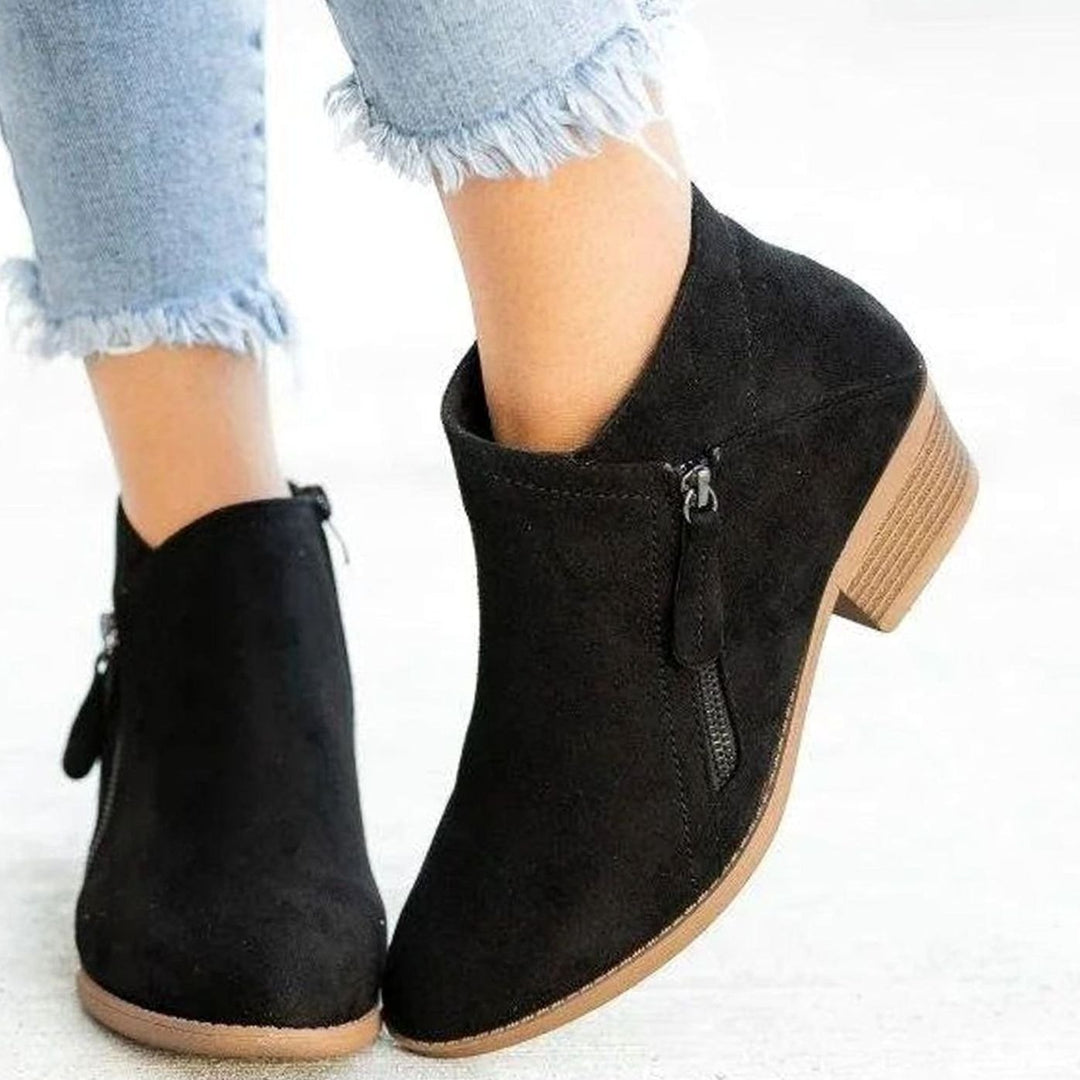 Women's Suede-Look Side-Zip Block Heel Ankle Boots