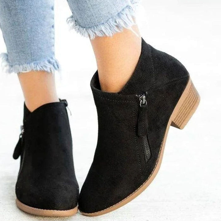 Women's Suede-Look Side-Zip Block Heel Ankle Boots