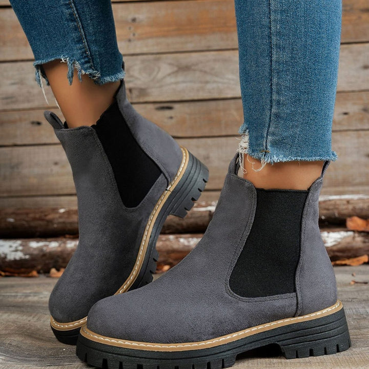 Women's Suede Platform Chelsea Boots Slip-On Ankle Boots