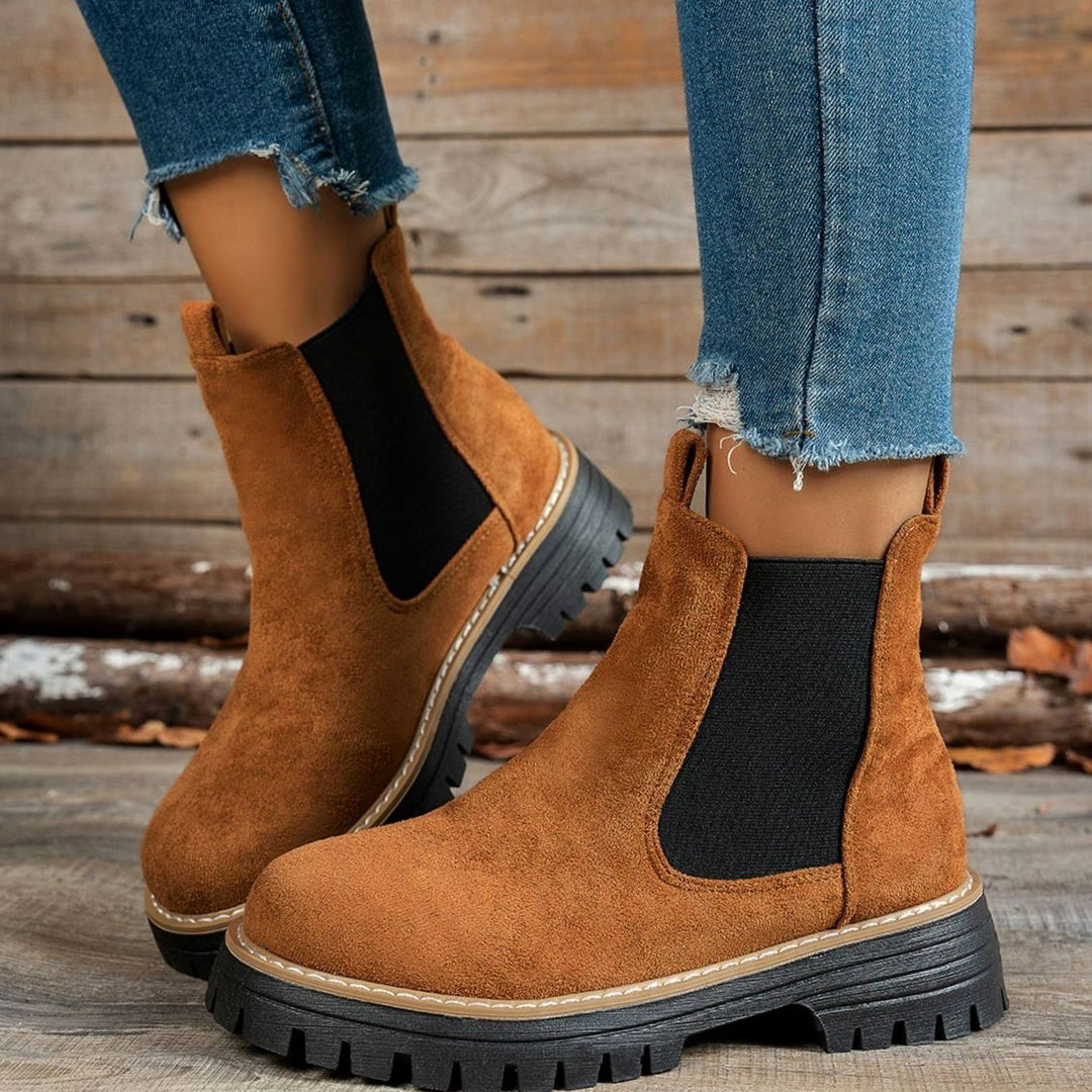 Women's Suede Platform Chelsea Boots Slip-On Ankle Boots