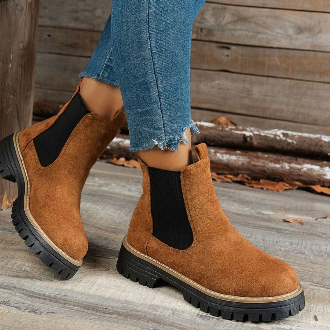 Women's Suede Platform Chelsea Boots Slip-On Ankle Boots