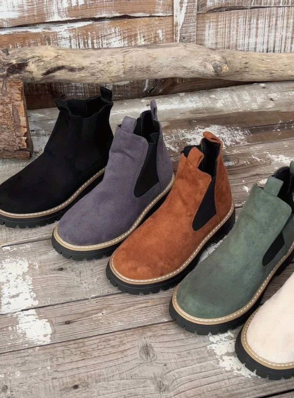 Women's Suede Platform Chelsea Boots Slip-On Ankle Boots