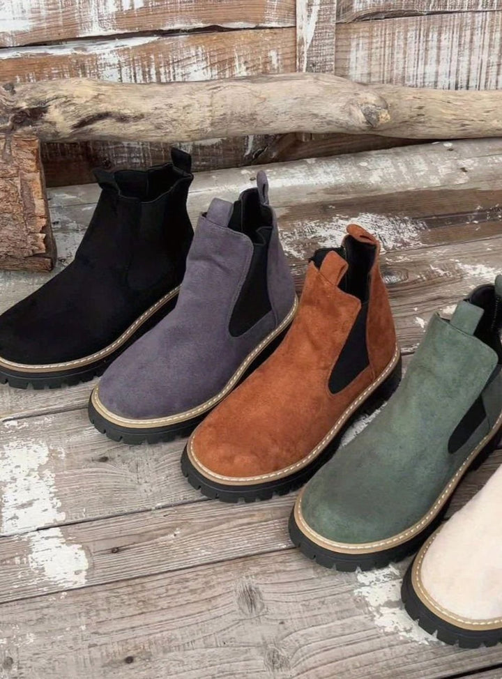 Women's Suede Platform Chelsea Boots Slip-On Ankle Boots
