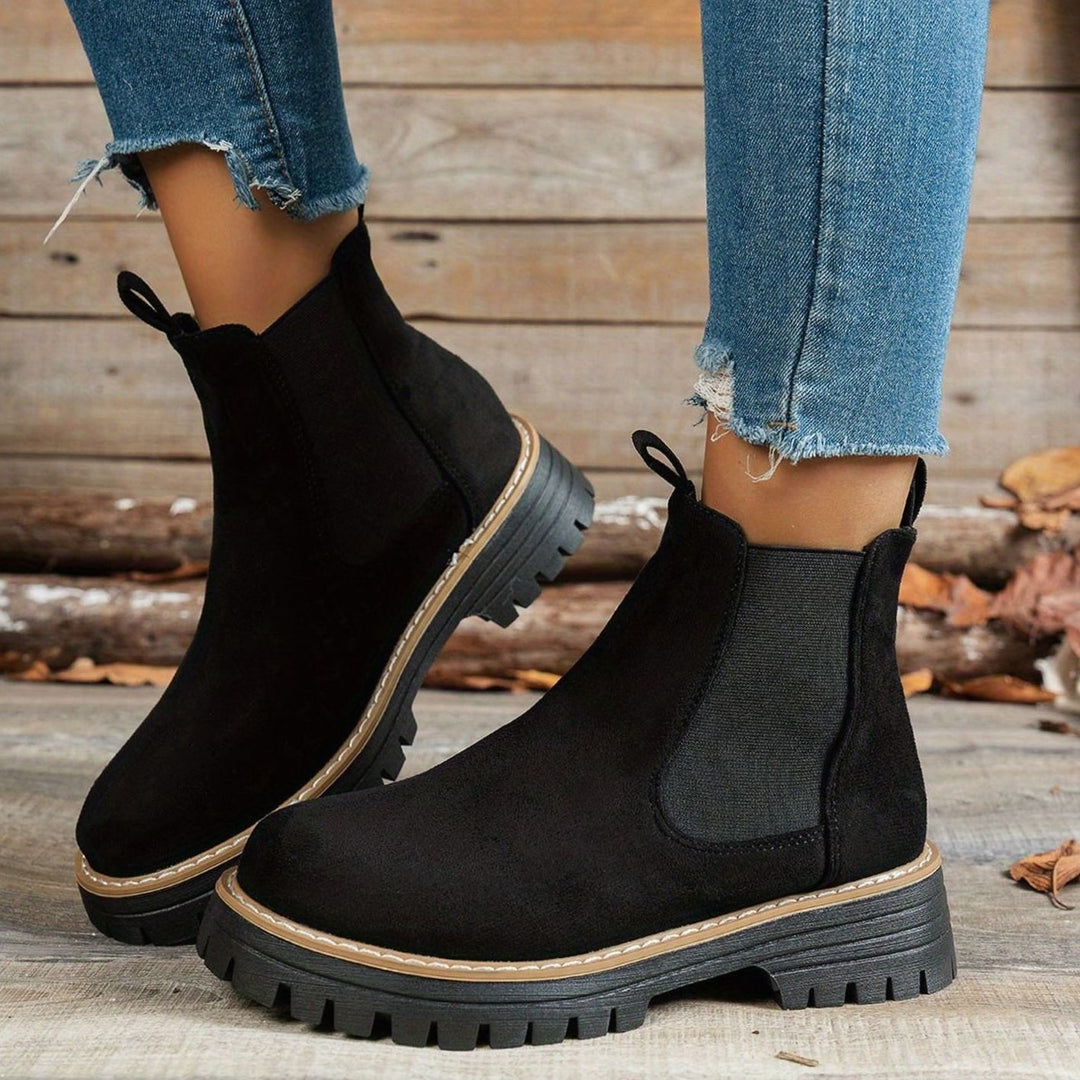 Women's Suede Platform Chelsea Boots Slip-On Ankle Boots