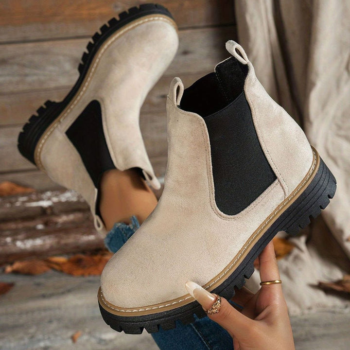 Women's Suede Platform Chelsea Boots Slip-On Ankle Boots