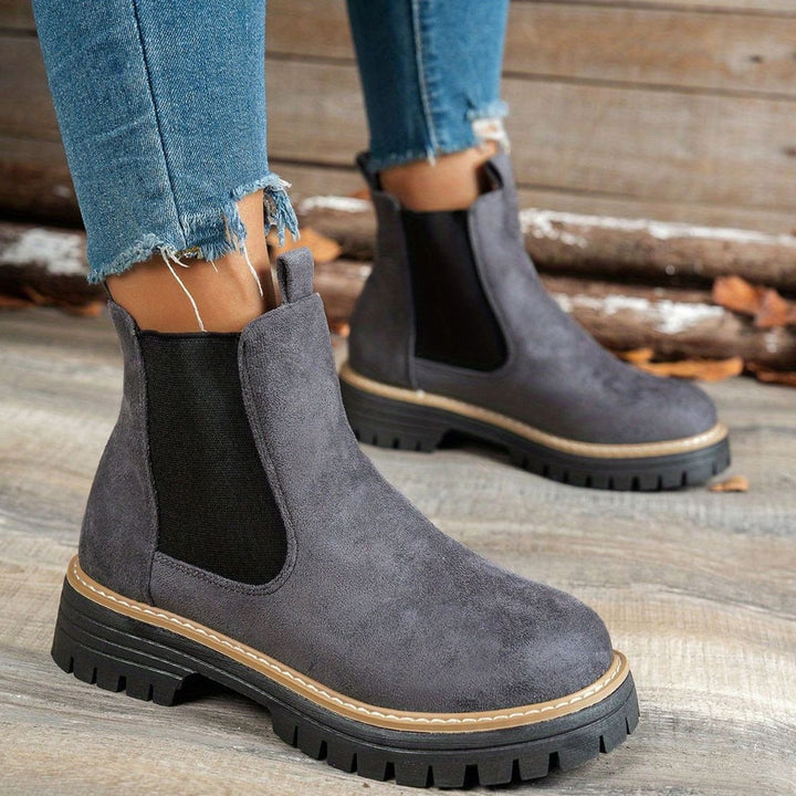 Women's Suede Platform Chelsea Boots Slip-On Ankle Boots