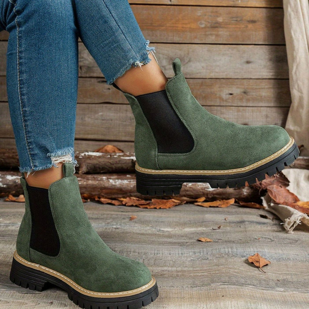 Women's Suede Platform Chelsea Boots Slip-On Ankle Boots