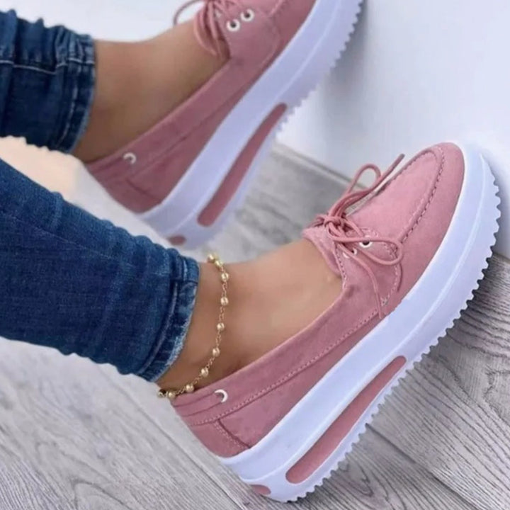 Women's Suede Platform Lace-Up Loafers Non-Slip Sole - Pink