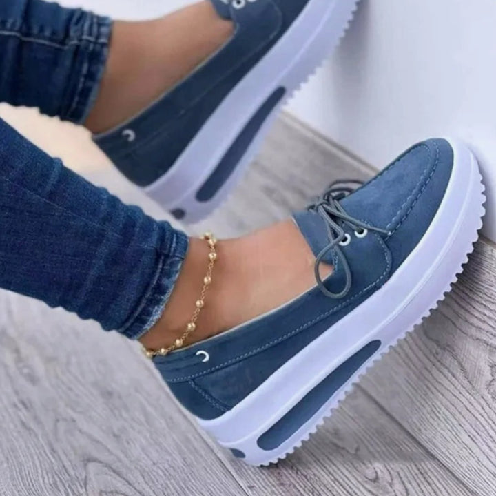 Women's Suede Platform Lace-Up Loafers Non-Slip Sole - Blue