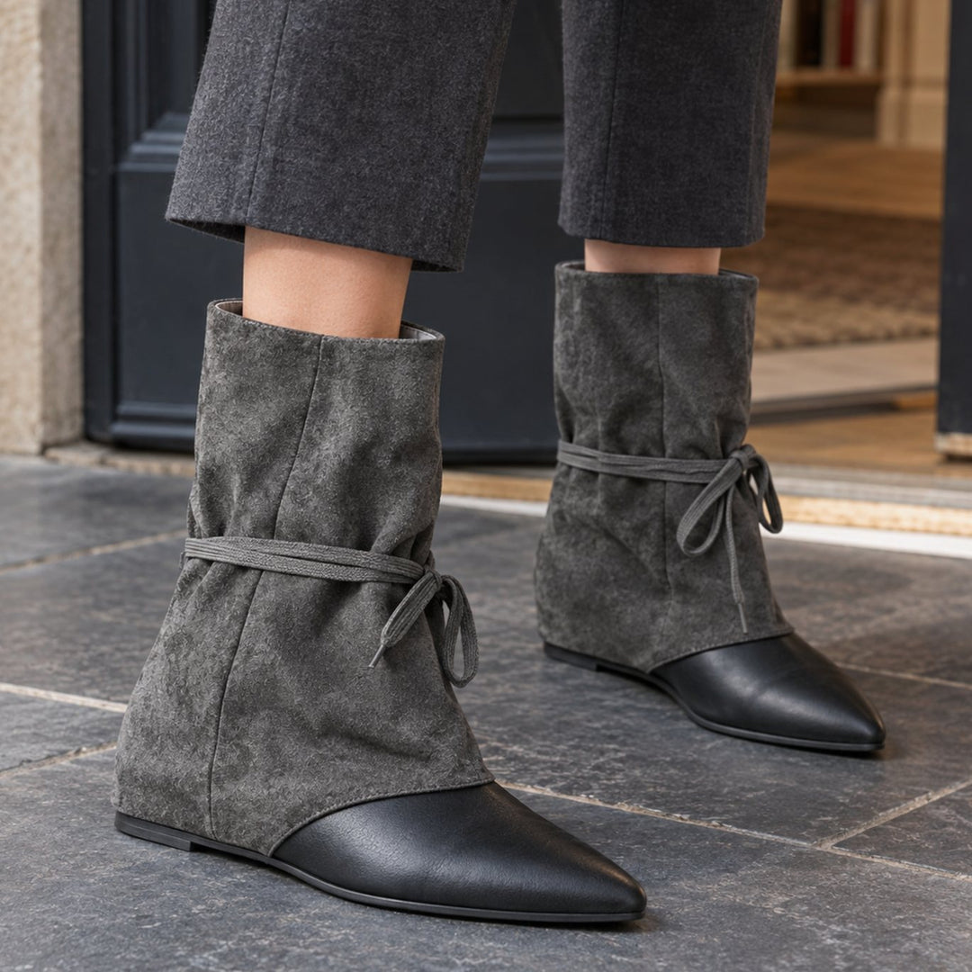 Women's Suede Pointed-Toe Concealed Wedge Ankle Boots - Black