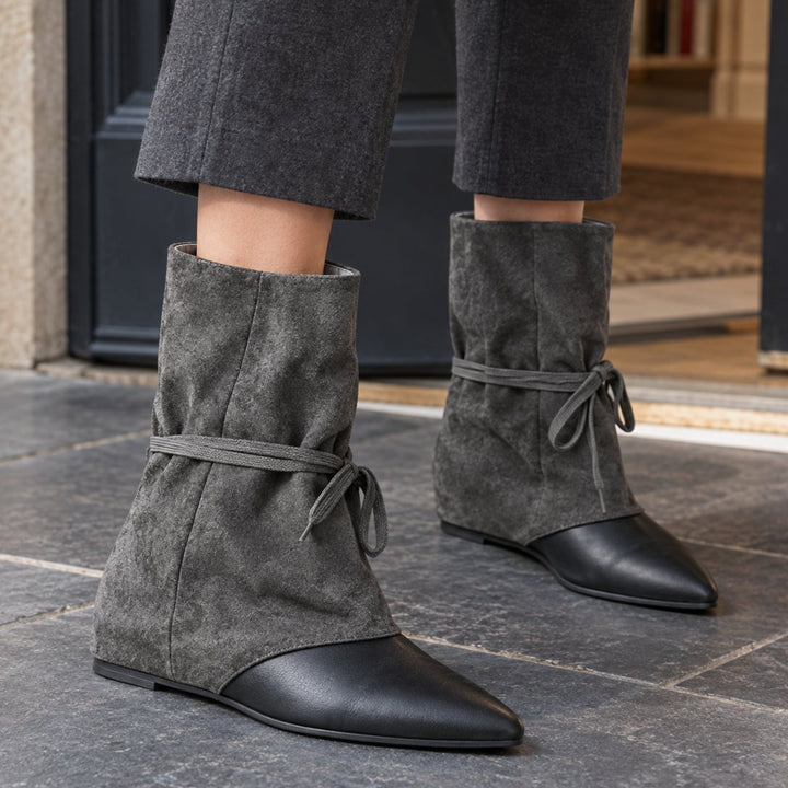 Women's Suede Pointed-Toe Concealed Wedge Ankle Boots - Black