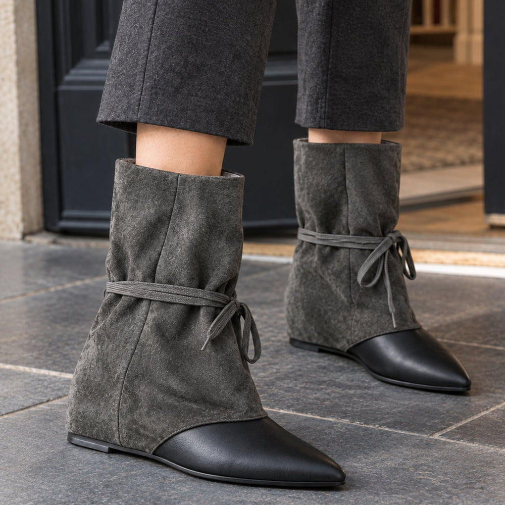 Women's Suede Pointed-Toe Concealed Wedge Ankle Boots