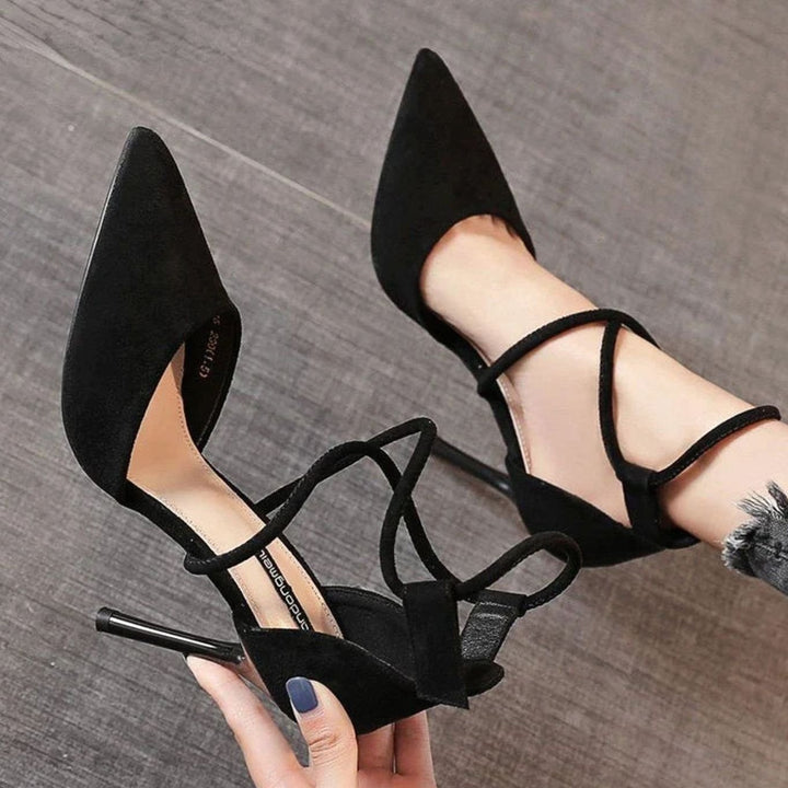 Women's Suede Pointed-Toe Cross-Strap Stiletto Heels
