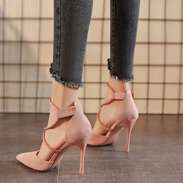 Women's Suede Pointed-Toe Cross-Strap Stiletto Heels