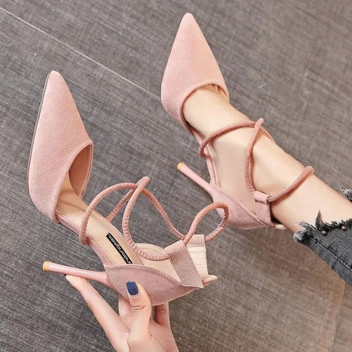 Women's Suede Pointed-Toe Cross-Strap Stiletto Heels