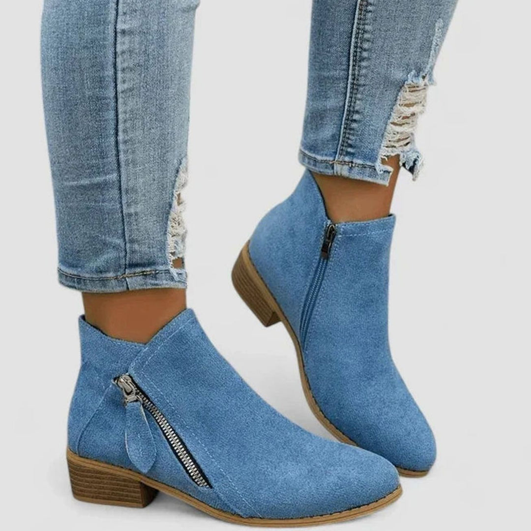 Women's Suede Side-Zip Block-Heel Ankle Boots - Blue