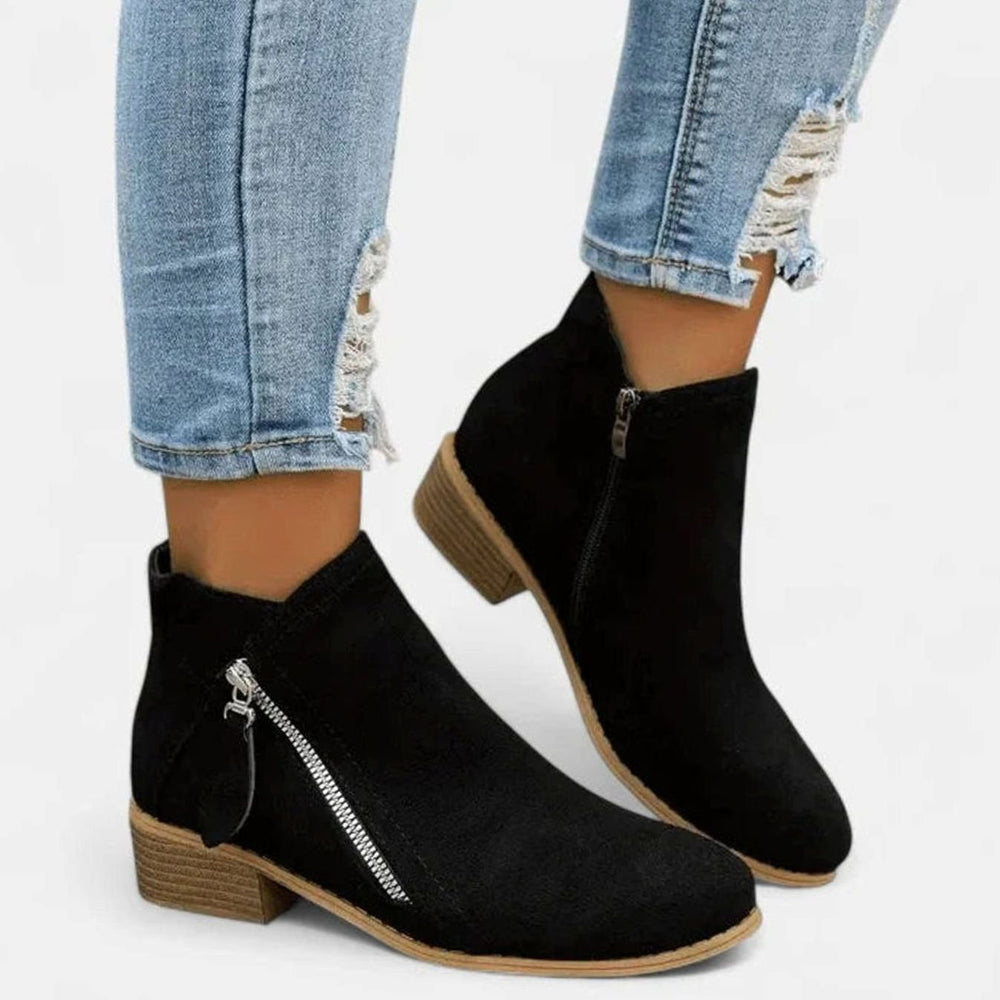 Women's Suede Side-Zip Block-Heel Ankle Boots - Black