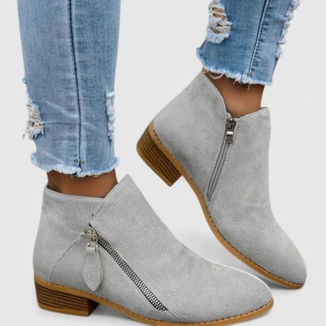 Women's Suede Side-Zip Block-Heel Ankle Boots - Grey